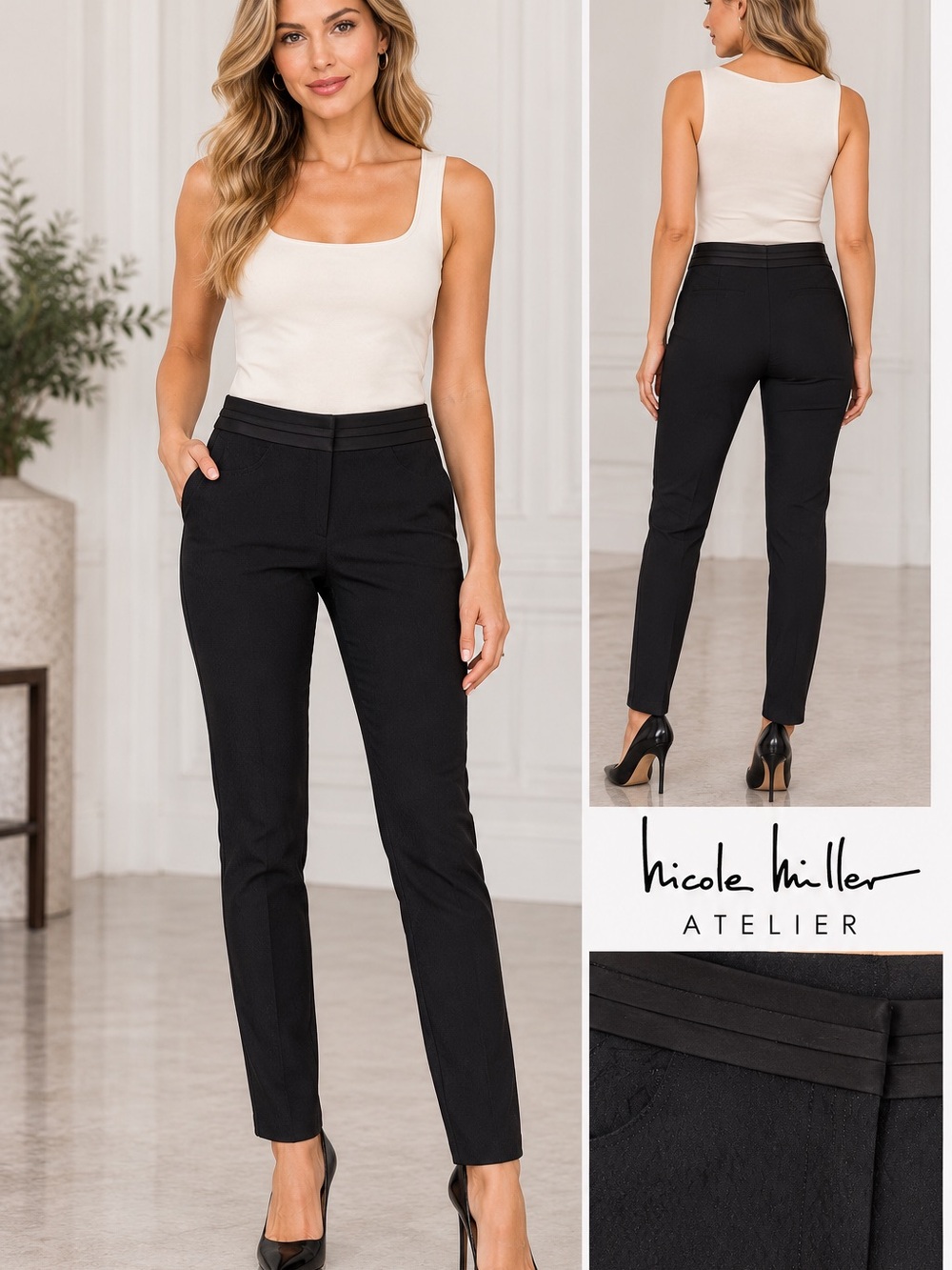 🖤MAKE OFFER🖤 NWT Nicole Miller Black Slim Ankle Trousers Pants Diamond Pattern 6
